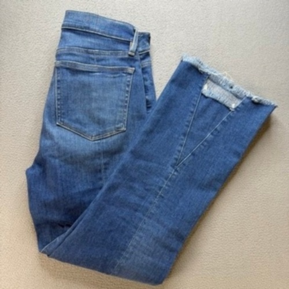 LOFT‎ Jeans High Waist Flare Crop Slim Pockets 26/2 (FIT 27) Raw Hem 70s Retro